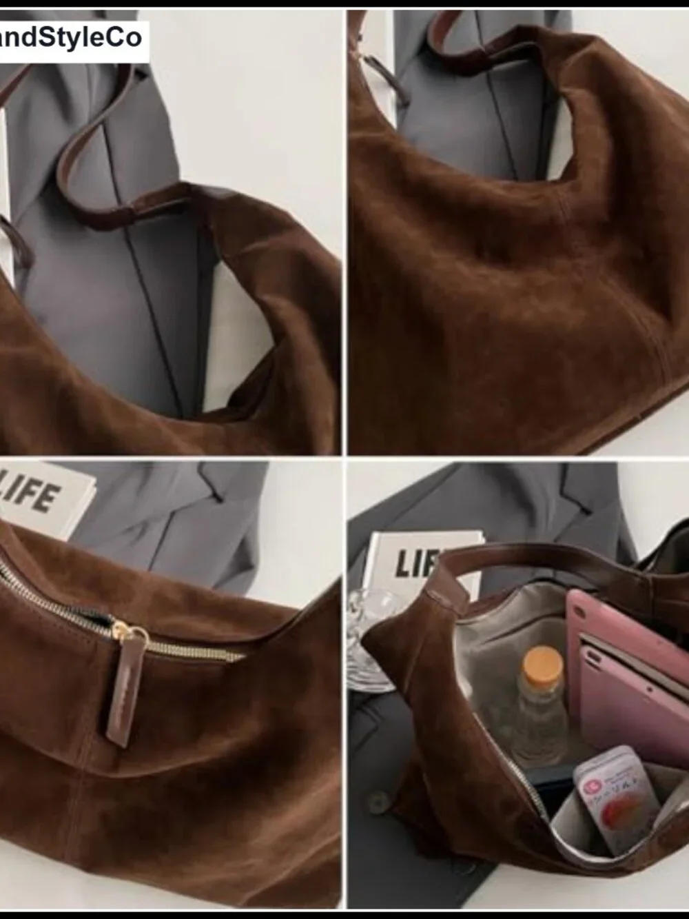 Faux Leather Suede Hobo Shoulder Bag Large Tote Retro Purse Top Handle Satchel